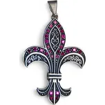 Drakkaria FLEUR DE LIS, stříbrný přívěsek s rubíny, Ag 925