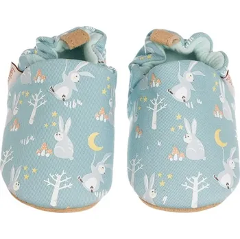 Capáčky LAIT ET MIEL Bavlněné capáčky s koženou podrážkou se zajíčky 3-4 roky 27-28