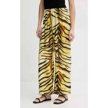 Dámské kalhoty Hedvábné kalhoty Nanushka BRENDA dámské, žlutá barva, široké, high waist, NW25RSPA20558 10X, vel. M