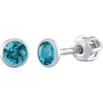 Náušnice Dětské stříbrné náušnice 4 mm s přírodním světle modrým Topazem