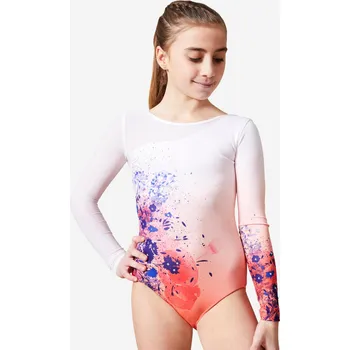 DOMYOS Dívčí gymnastický dres s dlouhým rukávem 980 10 LET ORANŽOVÁ