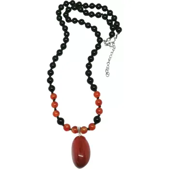 Náhrdelník Obsidián černý, dlouhý náhrdelník pánský (doplněn karneolem)