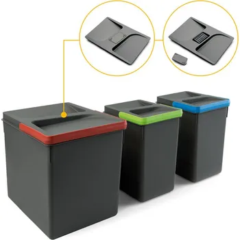 Odpadkový koš Emuca Odpadkový koš do zásuvky FOX FRESH 1x15L + 2x7L / Antracit