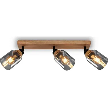 Svítidlo BRILONER Briloner Royk stropní bodové svítidlo, kouřové sklo, nastavitelné, 3-ramenné, dřevěná základna - BRILONER BRI 2486035