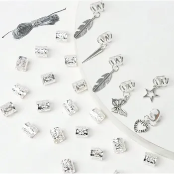 Ozdoba do vlasů Klipy na dredy a vlasy pro originální styl | vlasové doplňky 27 ks - Stříbro