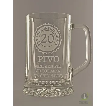 Sklenice Pískovaný půllitr s uchem - 20 let Pivo není jen pití, je to láska na celý život