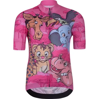 cyklistický dres HOLOKOLO Cyklistický dres s krátkým rukávem - SAFARI - růžová/vícebarevná XXS-115cm
