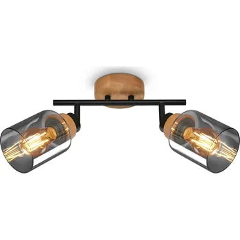 BRILONER Briloner Hema stropní bodové svítidlo, kouřové sklo, nastavitelné, 2-ramenné, dřevěná základna - BRILONER BRILO 2485025