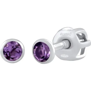Náušnice Dětské stříbrné náušnice 2,5 mm s přírodním Ametystem na šroubek