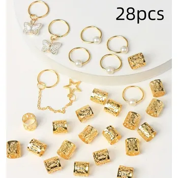 Ozdoba do vlasů Ozdoby do vlasů pro copánky a dredy | šperky do vlasů 28 ks - Zlatá barva