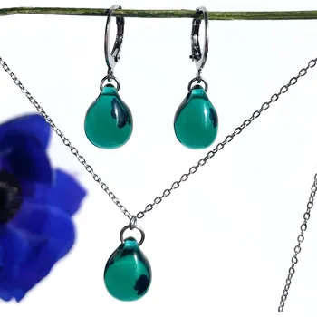 Souprava šperků Šperky z pravého českého skla - Sada Vůně borovic