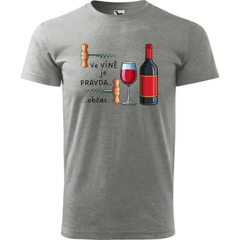 Pánské tričko DOBRÝ TRIKO Pánské tričko s potiskem Ve víně Velikost: 4XL, Barva: Tmavě šedý melír