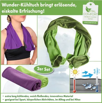 Držák na ručník 3Pagen 2 chladivé ručníky zelená+lila 100x30 cm