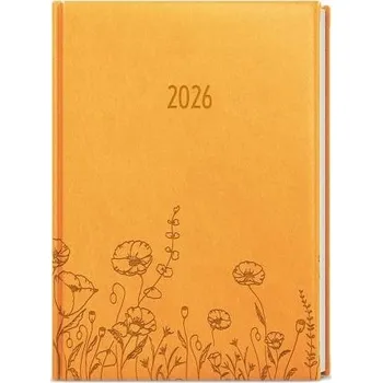 Diář BALOUŠEK TISK Diář denní - Adam - Vivella s ražbou - B6 - okrová - Louka 2026 / 16,5cm x 12cm / BDA61-23