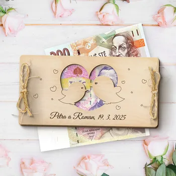 Svatební dekorace Dřevia Dárková obálka na peníze - Svatební hrdličky, s věnováním