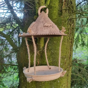 Krmítko pro ptáka Krmítko z keramiky s lístkem a kulatou stříškou