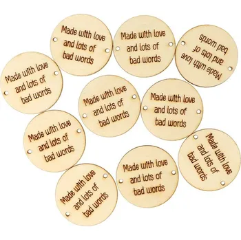 Nášivka Natana dřevěná nášivka 3cm Made with love and lots of bad words