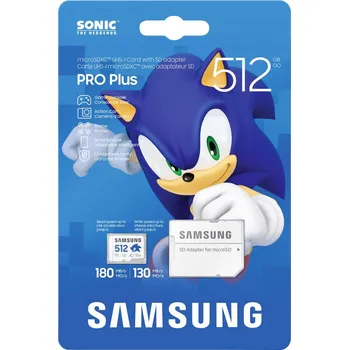Paměťová karta Samsung Sonic Edition - Sonic paměťová karta microSDXC Retail 512 GB A2 Application Performance Class, v30 Video Speed Class, UHS-I U3 Zvláštní edice „Sonic