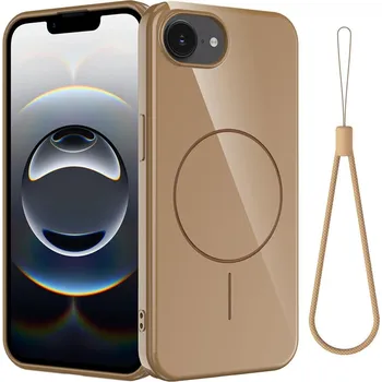 Pouzdro na mobilní telefon Kryt pro Apple iPhone 16e - podp. MagSafe + poutko - lesklý - gumový - zlatý