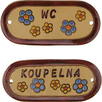 Štítek na dveře WC a koupelna s tmavě hnědým lemem 10,5 cm (Sada dvou keramických štítků na dveře)