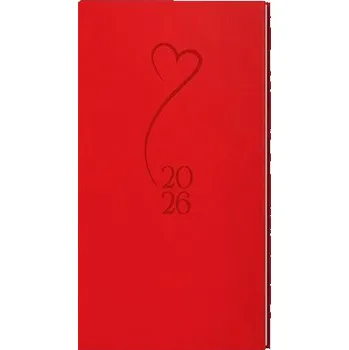 Diář BALOUŠEK TISK Diář týdenní - Jakub - Vivella s ražbou - kapesní - červená - Srdce 2026 / 15cm x 7,5cm /