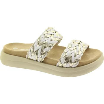 Dámské pantofle REMONTE Dámské kožené bílo-zlaté pantofle D2N52-80-255 Velikost 41