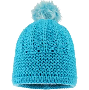 Čepice Světle modrá zimní pletená čepice s bambulí (Pletená čepice pro ženy)