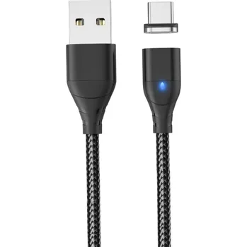Datový kabel Magnetický rychlonabíjecí kabel USB A na USB C 50 cm 3A LED indikátor silný magnet datový a napájecí kabel magnetická zástrčka krátký telefonní drát černá