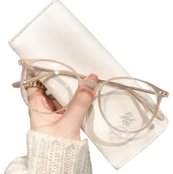 Zdravotnický materiál Kulaté brýle na dálku dioptrie -4,00 Titanové nožičky Plastový rám Filtr modrého světla Elegantní unisex design Ochrana očí i styl béžova