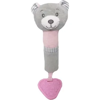 plyšák Plyšový medvídek se zvukem a kousátkem růžovo šedý 17cm