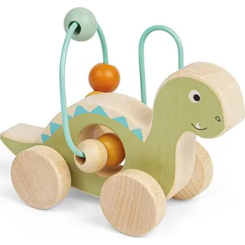 Hračka pro nejmenší Bigjigs Toys Diplodokus na kolečkách s korálkovým labyrintem