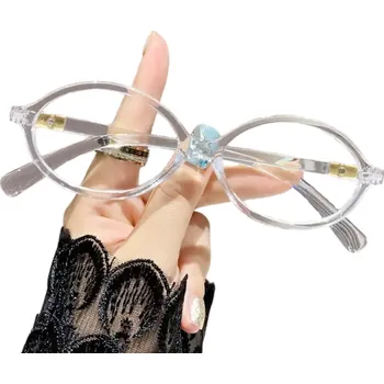 Dávkovač léků Dámské retro oválné brýle na dálku s filtrem proti modrému světlu PC materiál -3,50, elegantní design pro ochranu zraku transparentní
