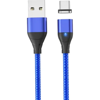 Datový kabel Magnetický rychlonabíjecí kabel USB A na USB C 1 m 3A LED indikátor silný magnet nabíjení a datový přenos telefonní drát magnetická zástrčka modrá