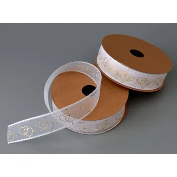 Stuha Stuha průsvitná se zlatým potiskem - SRDCE