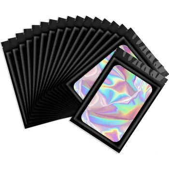 Obalový materiál Holografické uzavíratelné zip sáčky | plastové pytlíčky - černý , 9 x 16 cm