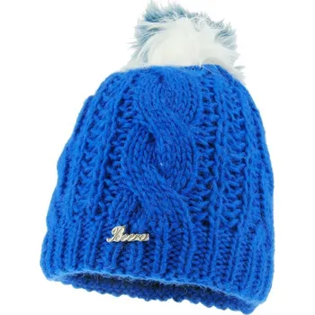 Čepice Modrá zimní pletená čepice s bambulí (Pletená čepice pro ženy)