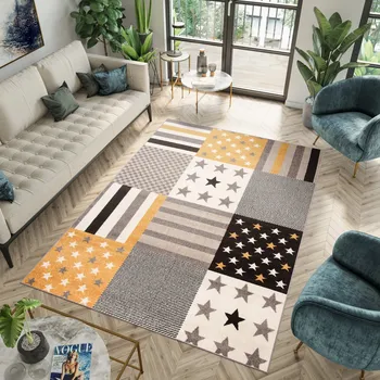 Koberec Dětský koberec Fiesta - hvězdičky 1 - žlutý/šedý Rozměr koberce: 180x260 cm