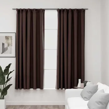 zahrada-XL Zatemňovací závěsy s háčky vzhled lnu 2 ks taupe 140 x 175 cm 321204