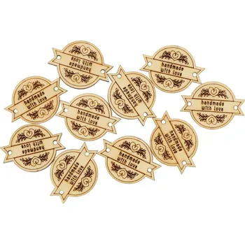 Dárková visačka Natana dřevěná visačka 2,5cm 10 kusů Hand made with Love