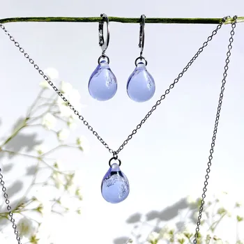 Náhrdelník Šperky z pravého českého skla - Sada Fialkový ráj