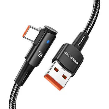 Datový kabel Rychlonabíjecí kabel USB A na USB C 3 m 100W 7A kolenní konektor 90 stupňů QC4.0 PD LED světlo přenos dat 480 Mb/s nabíjecí kabel