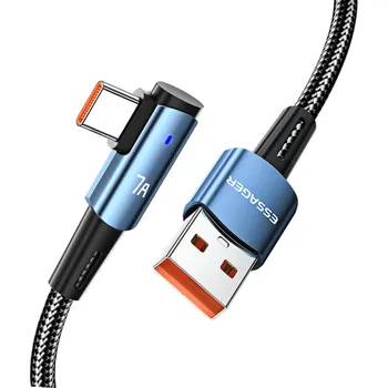 Datový kabel Rychlonabíjecí kabel USB A na USB C 1 m 100W 7A kolenní konektor 90 stupňů QC4.0 PD LED světlo přenos dat 480 Mb/s nabíjecí kabel modrá