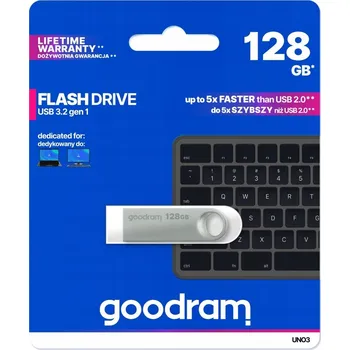 USB flash disk GOODRAM USB flash disk UNO3 128GB USB 3.2 Gen1 stříbrný kovový