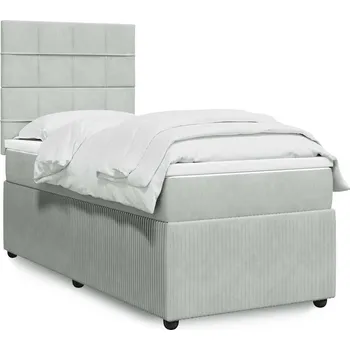 Postel vidaXL Box spring postel s matrací tmavě 90x200 cm samet [3292240] Barva: světle šedá