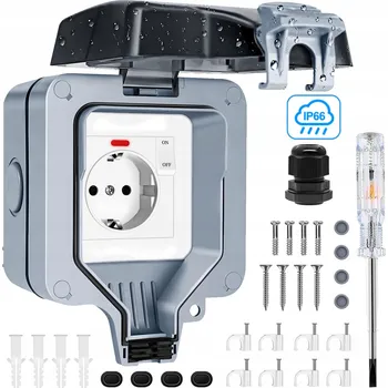 Elektrická zásuvka VENKOVNÍ VODOTĚSNÁ ZÁSUVKA ELEKTRICKÁ ZAHRADNÍ IP66 + SPÍNAČ