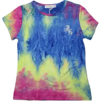 Dívčí tričko KUGO velikostní řada:98-128-Dívčí funkční tričko - krátký rukáv - modro-růžová batikovaná barva
