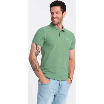 Ombre Clothing Bavlněná jednobarevná pánská polokošile zelená v11 om-pobs-0100