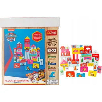 ostatní stavebnice Dřevěné STAVEBNICE Tlapková patrola obrázky, čísla, 54 dílků