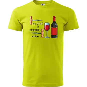 Pánská móda DOBRÝ TRIKO Pánské tričko s potiskem Ve víně Velikost: L, Barva: Limetková