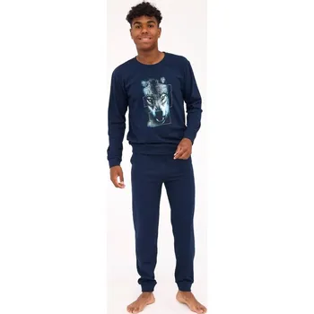 Pánské pyžamo Chlapecké pyžamo dlouhé Cornette 998/50 vlk tmavě modré Velikost: 182/L